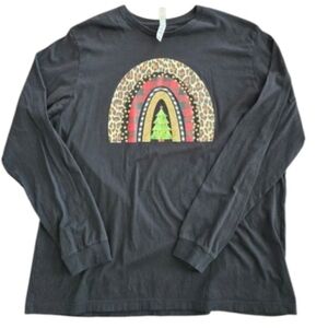 Christmas Long Sleeve Black T Shirt Leopard Plaid Christmas Tree Size 3X Holiday